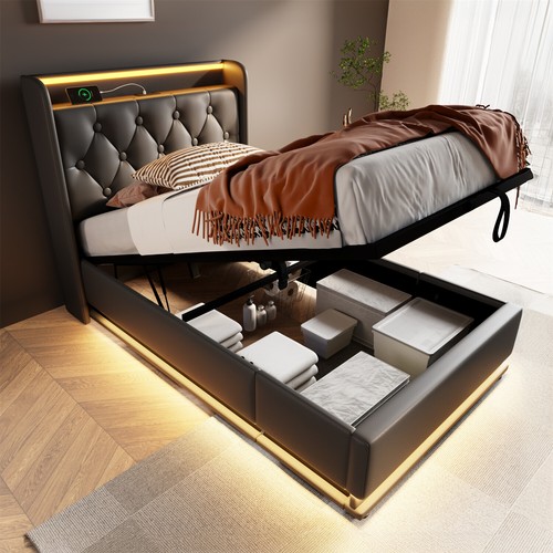 Twin/Full/Queen/King Size Upholstered Platform Bed w/ Hydraulic Storage System - Picture 27 of 72