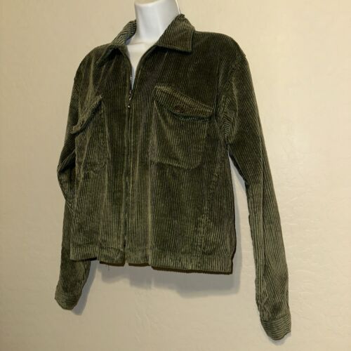 VTG Y2K Green corduroy zip up jacket 90’s 2000’s Grunge Cropped Kurt Cobain L - Picture 2 of 11