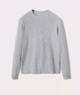 MANGO Structured Cotton Solid Gray Crewneck Sweater Men's Size L NWOT
