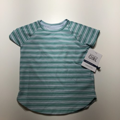 Athleta Girl T-Shirt Size XS/6 Power of She Comeback Green Stripe Mesh Back NEW - Picture 2 of 15