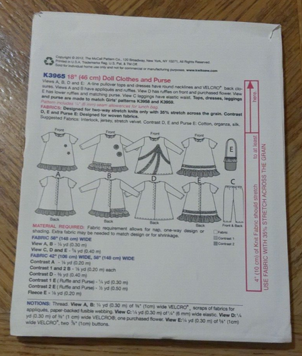 Kwik Sew Pattern K3965 ~ 18" Doll Clothes ~ Match Girls Patterns K3958 & K3959 - Picture 2 of 2