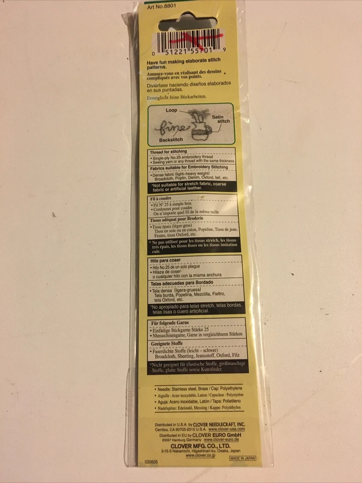 Clover Embroidery Stitching Tool Needle Refill-Single Ply 1" Brin 8801 NEW!  - Image 4 of 4