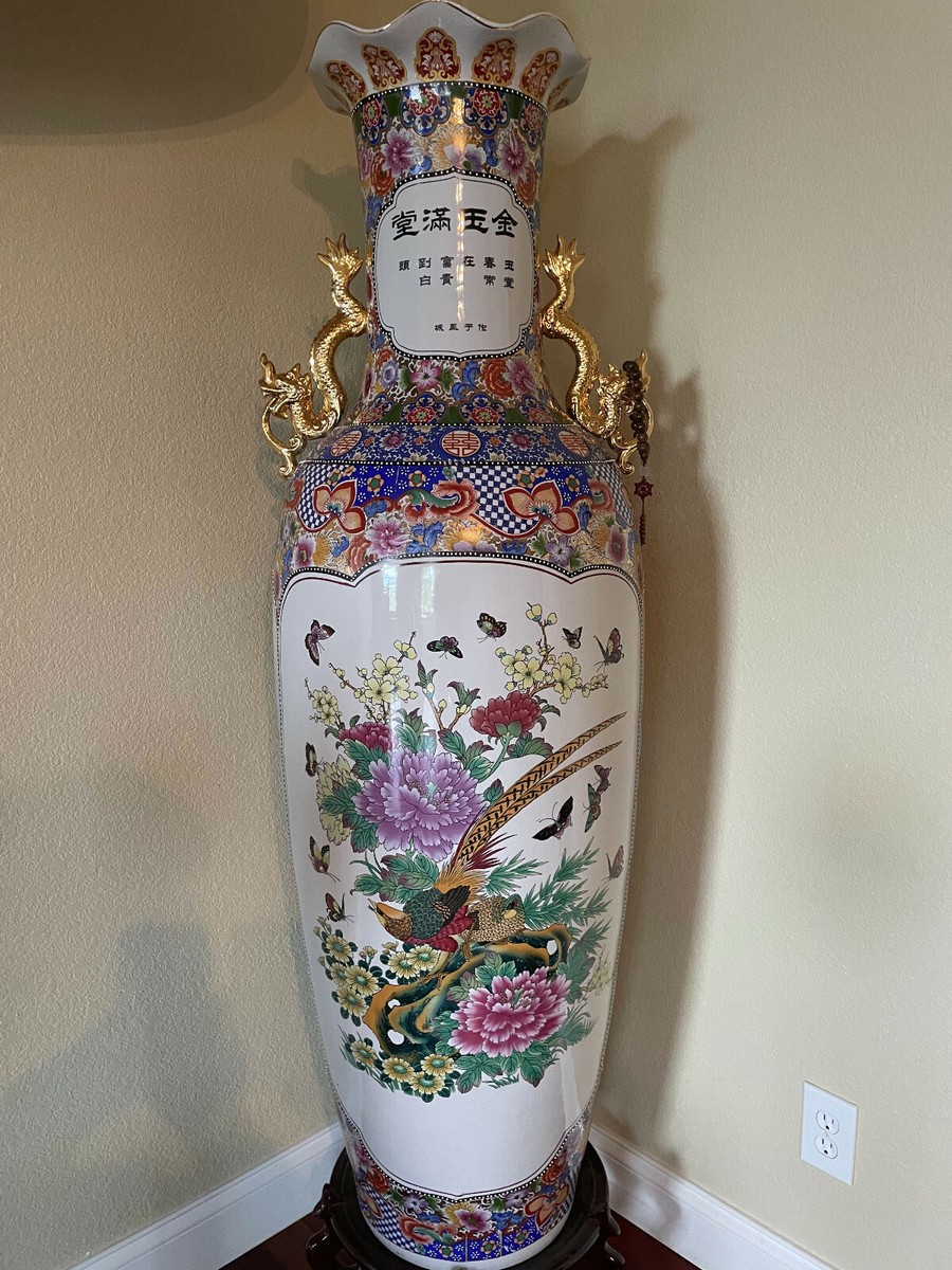 Large Oriental Floor Vases Large 24 Inch Tall Rose Medallion Chinese