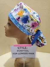 Floral Harmony Women's Ponytail Surgical Scrub Hat/Cap Handmade