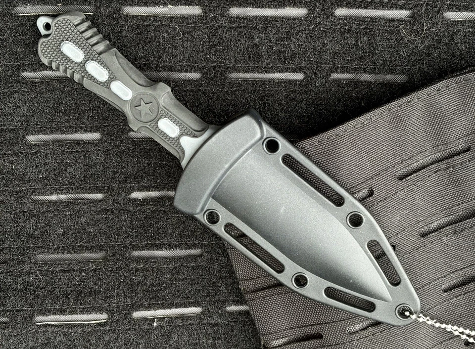 Neck Knife Full Tang Ball Chain Tactical Sheath 7” Spear Point Rubber Handle - Image 4 of 4