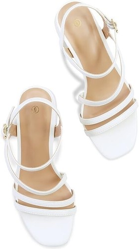 mysoft Women's Strappy Low Chunky Block Heel Sandals Open Toe Dress -White Sz8.5 - Picture 4 of 12