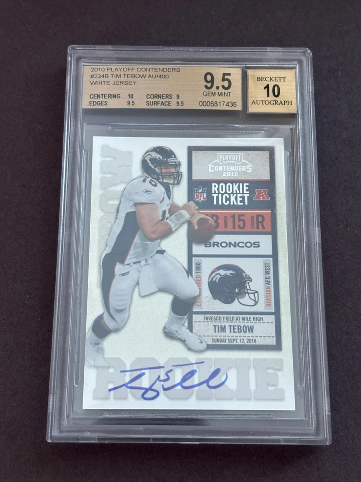 2010 PLAYOFF CONTENDERS AUTO TIM TEBOW # 244B BECKETT 9.5 GEM MINT - Image 2 of 3