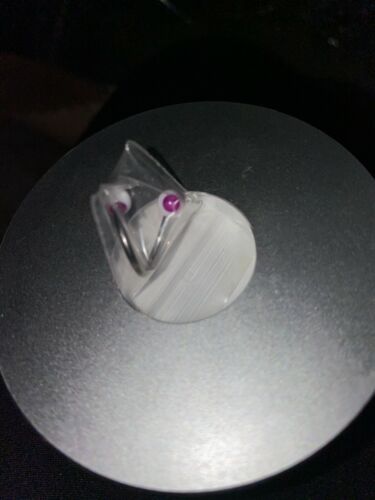 14g. Navel Ring. Surgical Steel. TWISTED Ring. DOT Design. White with Purple - Picture 1 of 5