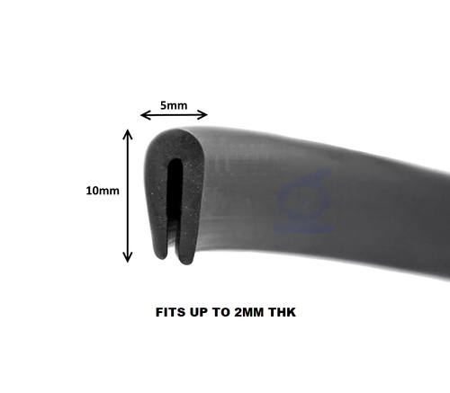 Black Rubber U Channel Edging Trim Seal 10mm X 4mm Fits 0.5mm - 2mm Per Metre EB - Foto 3