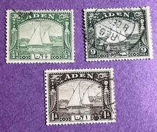 Aden 1937 - Used Scott 1- 3. Sail Boats (dhows). See Description.