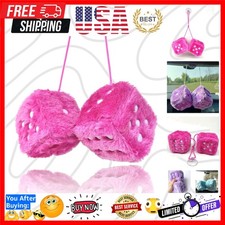 Fuzzy Plush Dice for Car Mirror, Pair of Retro 3  Pink Dice with White Dots f...