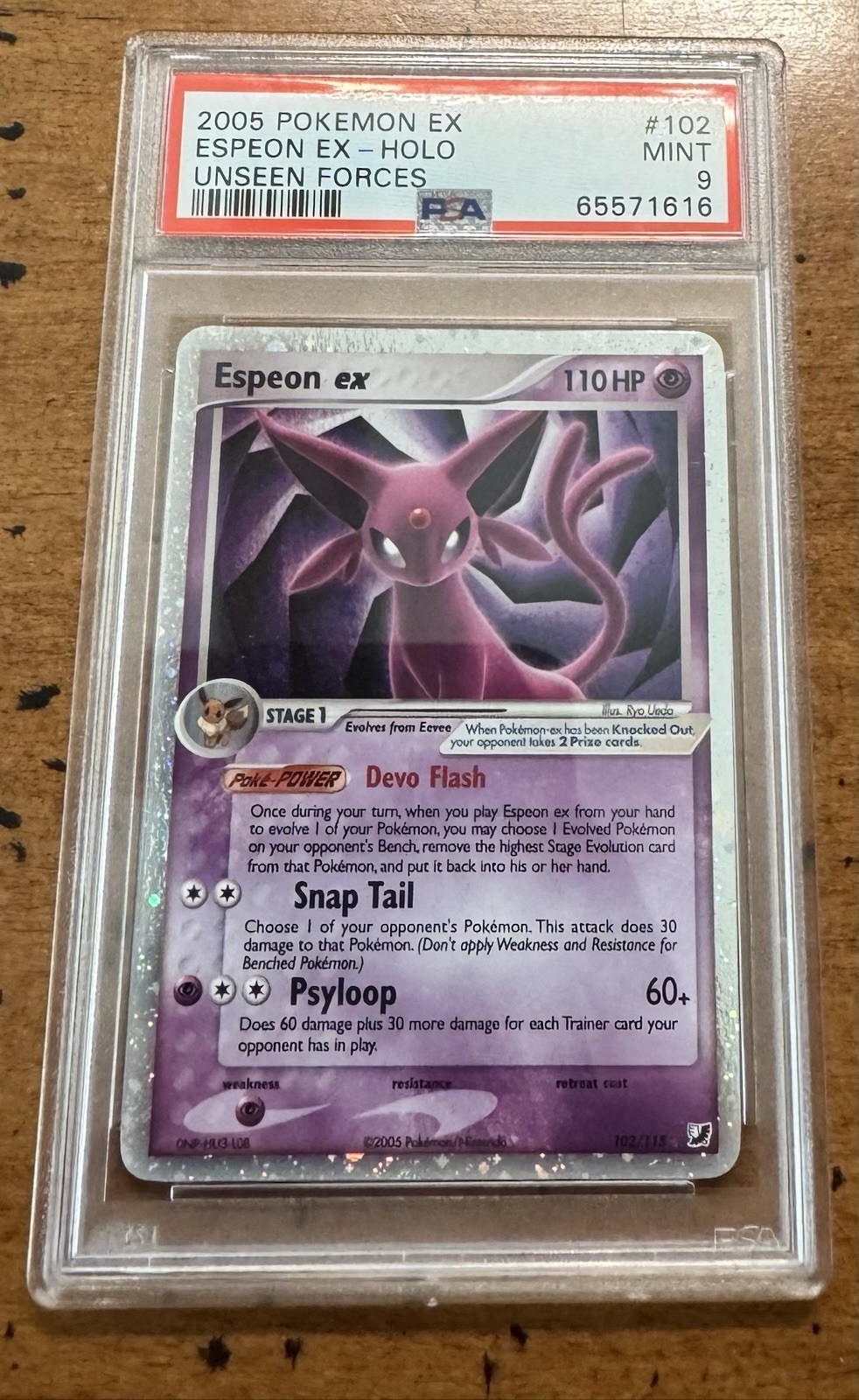 PSA 9 Espeon EX 102/115 Unseen Forces 2005 Pokemon TCG Holo SWIRL Card LOW POP 