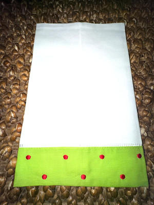 White with Lime Green Border Linen Hemstitched Guest Towels Red Dots NEW 1 Dozen