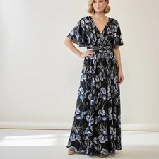 NWT Adrianna Papell Black and Blue Multi Metallic Floral Print Dress Size 18W