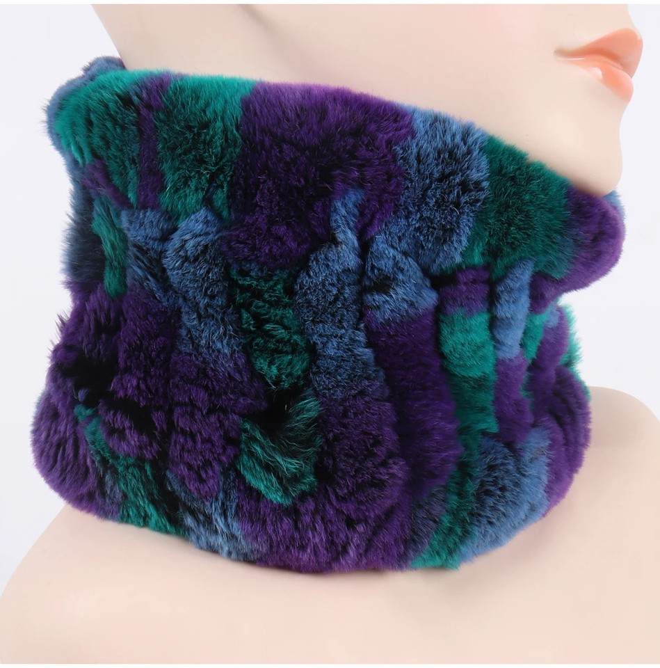 Real Farm Rex Rabbit Fur Scarf Headbands Scarves Furry Winter Multi ...