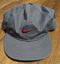 Nike SB Skateboarding Blue Hat Red Swoosh With Flaws