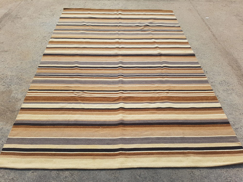 Vintage Handmade Traditional Geometric Brown Kilim Floor Rug Carpet 264x164cm
