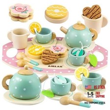Wooden Tea Set for Little Girls Play Food Pretend Play Airlab Wooden Tea Set