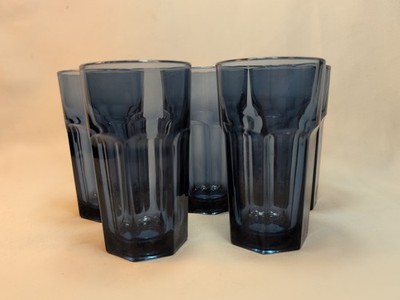 Set of 5 Libbey Gibraltar Dusky Blue Double Shots/Juice Glass Paneled 4-3/4''