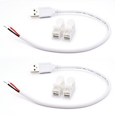 2PCS 20AWG USB Pigtail,0.3M/1FT White USB 2.0 Male Plug 2 Pin Bare Wire 5V 5A...