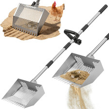 Chicken Poop Scooper  Rake 2-In-1,Stainless Steel Shovel Head Chicken Coop Scoo