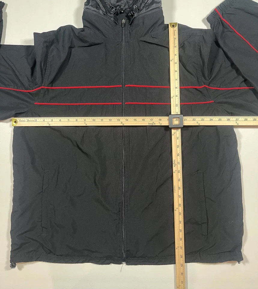 Tek Gear Jacket Mens 2XL Black Hooded Full Zip Windbreaker Red Trim Outdoor - Image 4 of 4