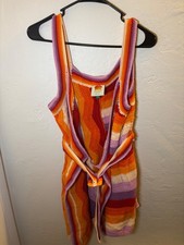 FARM Rio Multicolor Striped Crochet Belted Wrap Mini Dress Size S