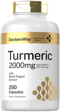 Turmeric Curcumin 2000mg | 250 Capsules | with Black Pepper | by Doctor's Way