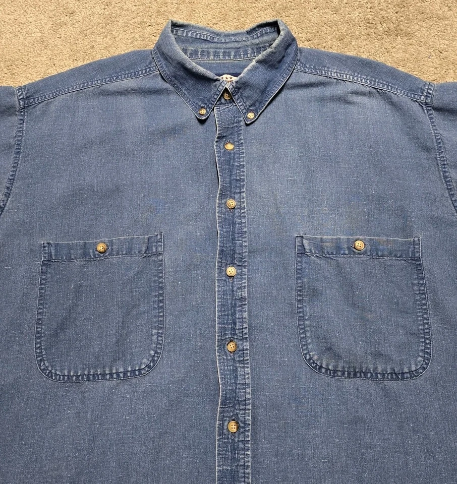 Camisa Denim Cambray Manga Corta Talla XL De Colección Años 90 Talla XL Foto 4 de 4