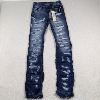 Jordan Craig Stacked Ripple Effect Distressed Jeans Aged Wash Boys 12 NWT