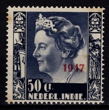 Netherlands Indies 1947 Wilhelmina Def. Optd. 1947, 50c Indigo [Unused]