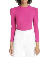 FARM Rio Pink Ribbed Long Sleeve Bodysuit Snap Closure Women's XS