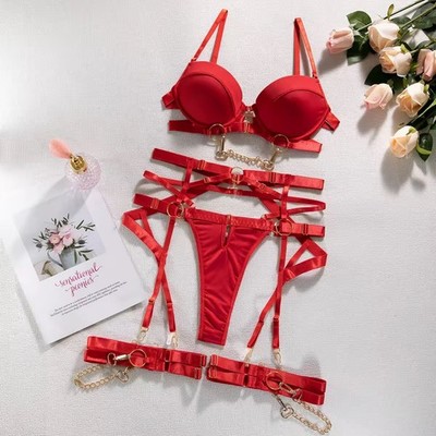Women s Sensual Gothic Lingerie Set   Bra, Garters & Thong, Fancy Sexy Underwear