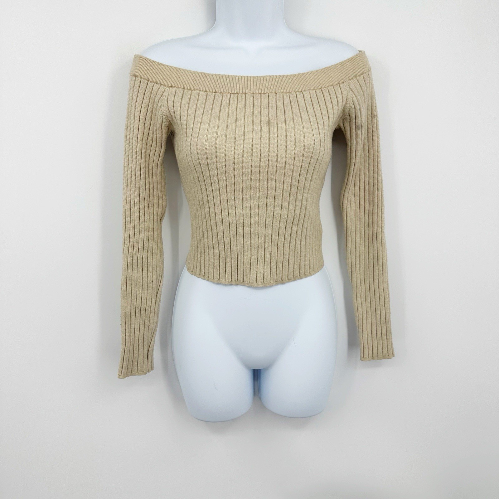 Aerie Cropped Off The Shoulder Sweater Top Size Medium Boho Ribbed Knit