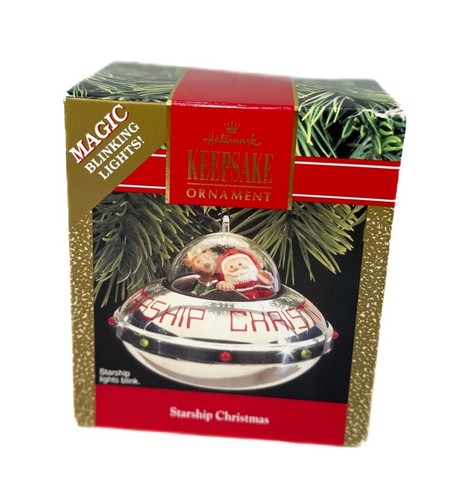 1990 Hallmark Keepsake Christmas Santa Alien Spaceship Starship Ornament 3" Box