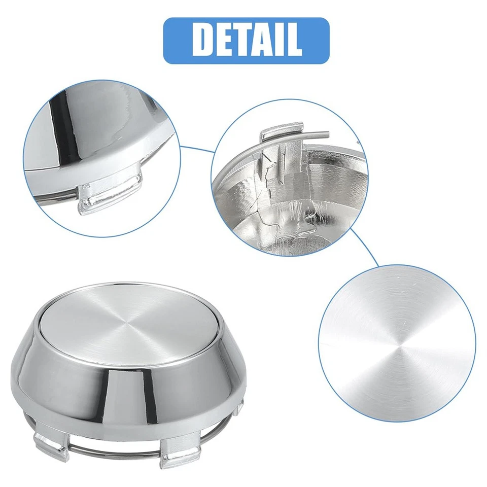 4Pcs For Wheel Center Cap Universal Rim Chrome Hub Cap 60mm No Logo Silver Base - Image 4 of 4