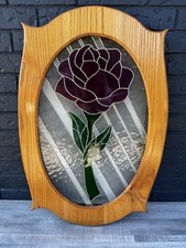 Stained Glass Rose Burgundy Rose Wall mounted Oval Lamp Lightup Decoration 33x22