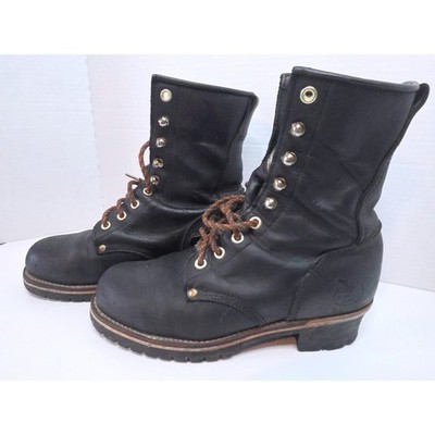 Georgia Boot Black Leather Logger Work Boot Lace Up Lug Sole Steel Toe 8.5 READ