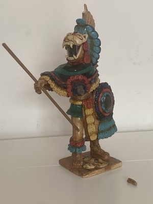 Azteken Jaguar Krieger 15'' handbemalte Harz Figur mexikanische Kunst Dekor beschädigt