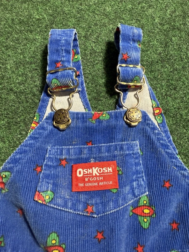 Mono babero vintage Oshkosh B’Gosh aviones de pana estrellas hecho en unión 18mos LEER Foto 4 de 4