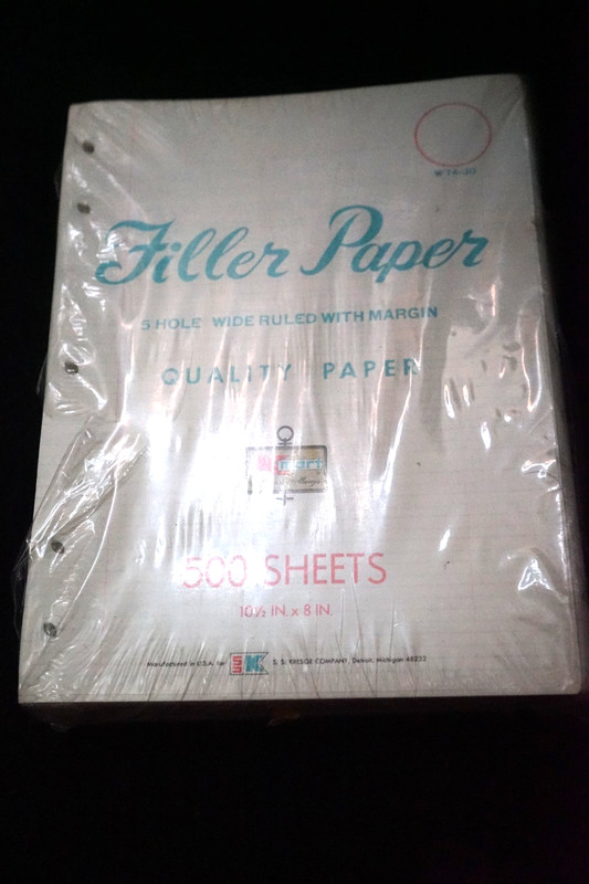 Vintagepack of filler paper from Kmart 5 hole wide ruled with margin 500 sheets