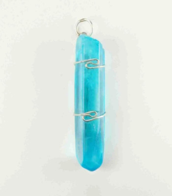 2.0''/50mm Ocean Aura Quartz sterling silver wire wrapped Pendant  #919