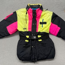 Vtg 80's St Moritz Ski Jacket Mens M Neon Coloblock Down Fill Puffer Coat Retro