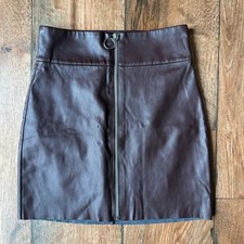 Express Faux Leather Mini Skirt Brown High Waist Zip Front Women s Size 0