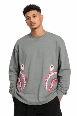 BAPE A Bathing Ape Shark Face Long Sleeve T-Shirt   Size L   Gray