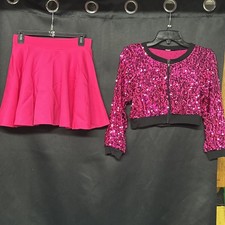 2 Piece Pink Sequin Zip Top And Pink Skirt Dance Costume Size MA Worn once