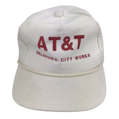 Vintage AT&T Oklahoma City Works Hat Cap White Rope Adjustable Leather Strap