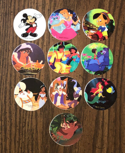 VTG 1990’s Disney Pogs set of 10 preowned Aladdin Pinocchio Ariel Lion King + - Picture 1 of 7