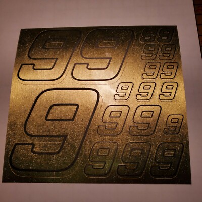 Brushed Gold w/ black #9's Racing Numbers Vinyl Decal Sheet 1/10-1/12 ...