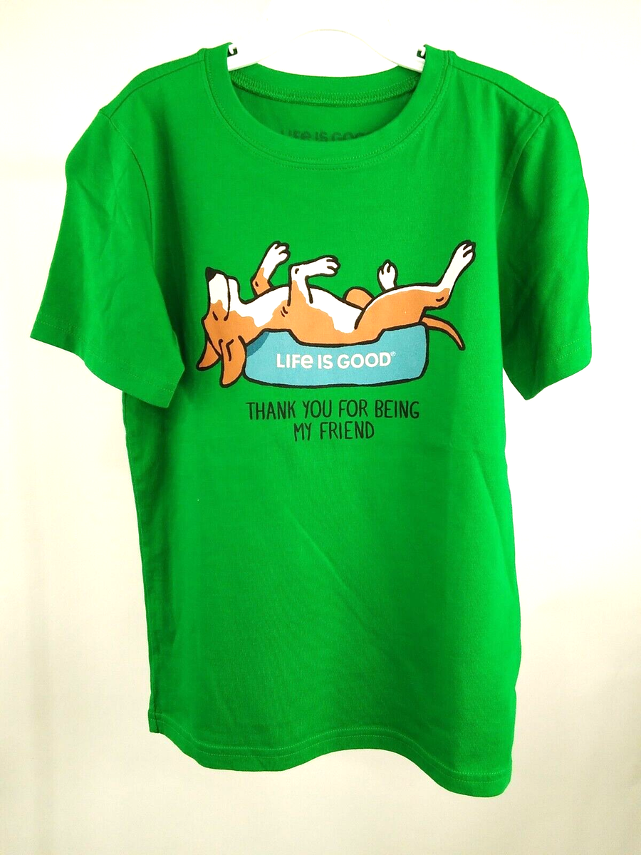 Life is Good Kid Short Sleeve Crusher Tee Thank You Dog Green